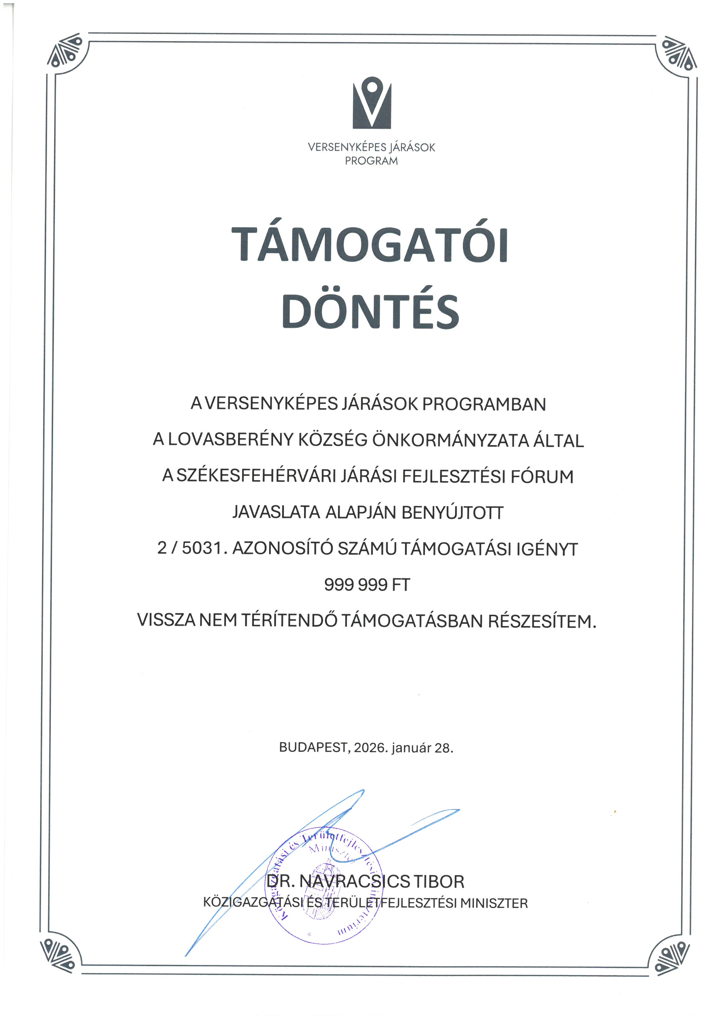 Támogatói oklevél tamoagtoi